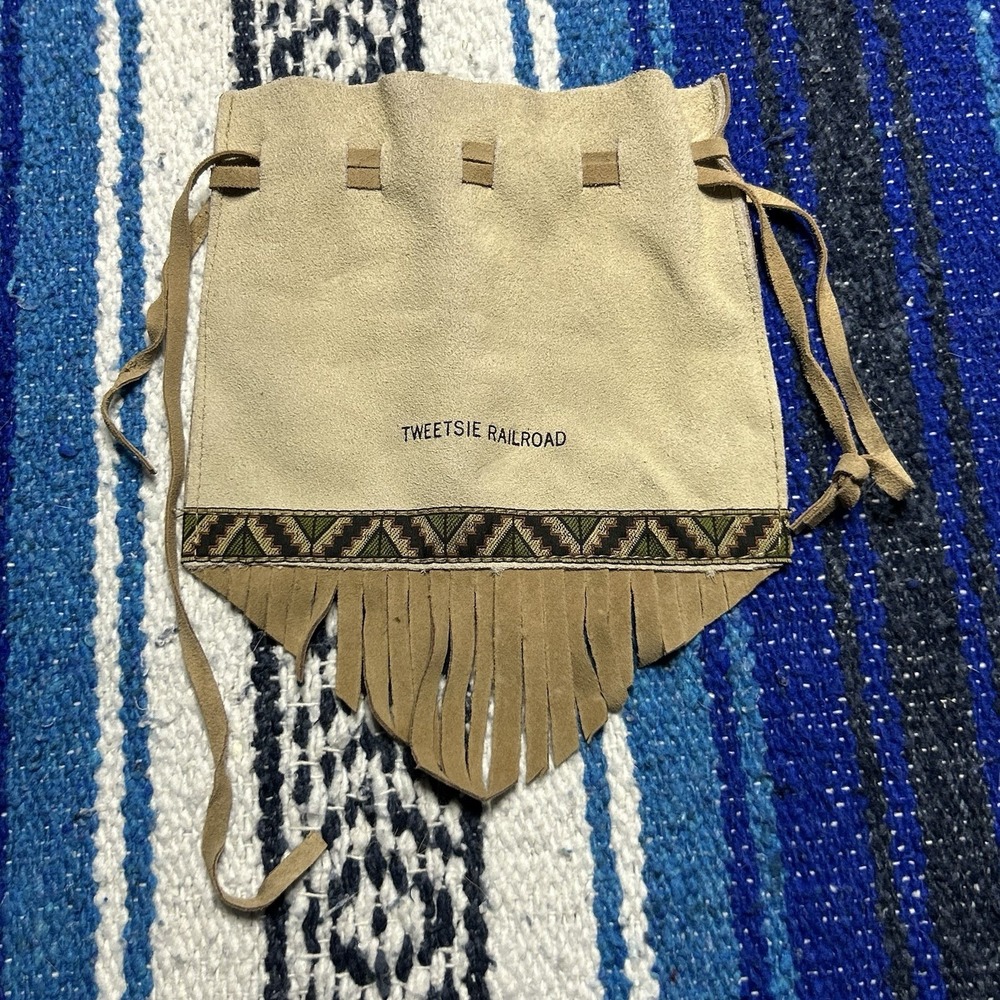 Tweetsie Railroad Leather Suede Drawstring Pouch Bag Fringe Blowing Rock NC